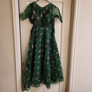 Emerald Green Organza Indian-Inspired Gown - Desi Partywear - Never Been Worn
